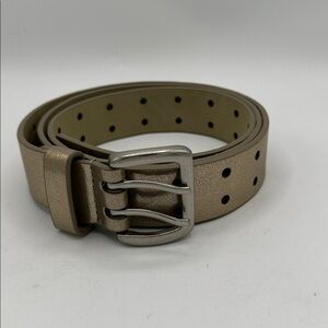 Gold-tone metallic double prong belt with silver buckle, size 2XL